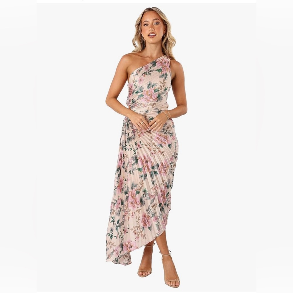 NWT Petal and Pup Kleo One-Shoulder Pink Floral Maxi Dress